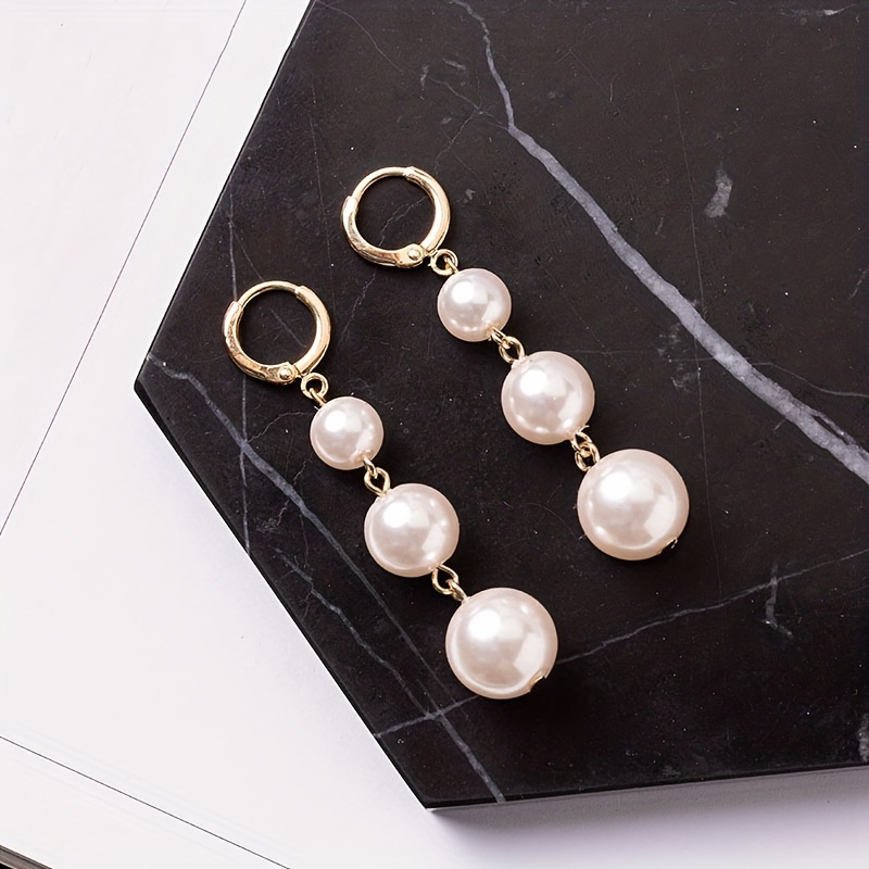 Women's Pearl Drop Earrings Long Tassel Beaded with Hooks